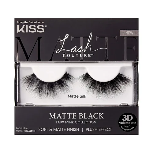 KISS Lash Couture - Pestañas postizas de imitación de visón negro mate, 0.551 pulgadas, volumen 3D, acabado suave y mate, efecto felpa, fácil de