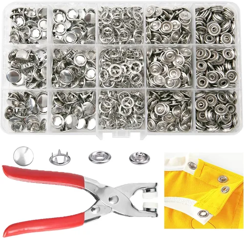 Miniatura 7 de GTAAOY 800 piezas de botones de broches de metal con herramienta de alicates de presión, kit perfecto para manualidades DIY, ropa, sombreros