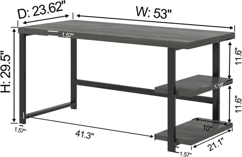 Miniatura 2 de EXCEFUR Escritorio industrial para computadora, escritorio de oficina en casa con estantes de almacenamiento, mesa de estudio de madera para Gris