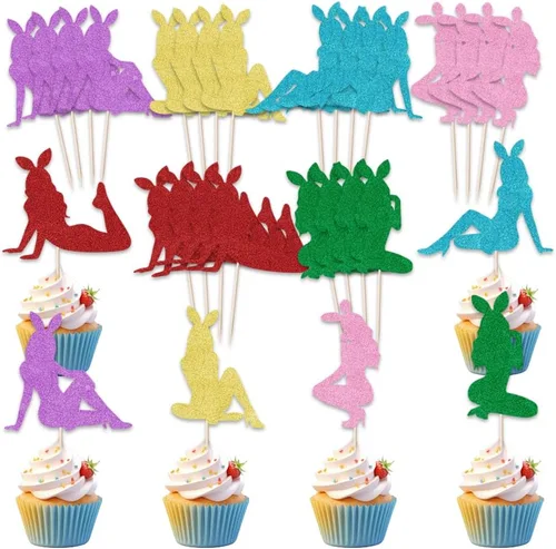 24 adornos para cupcakes de conejita para niñas, Día de San Valentín, Pascua, aniversario de boda, cumpleaños y despedida de soltera