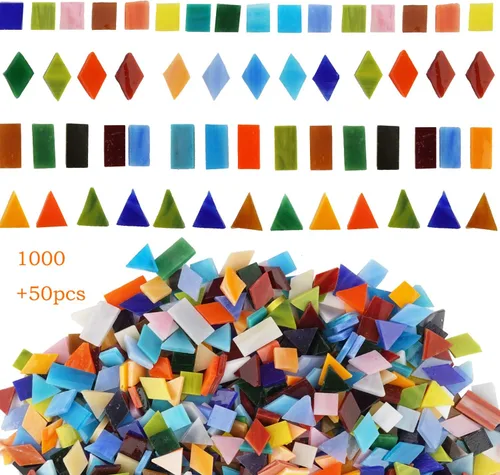 Lanyani 1050 piezas de azulejos de mosaico de vidrio de formas mixtas para manualidades, piezas de vidrieras coloridas para proyectos de mosaico Mix