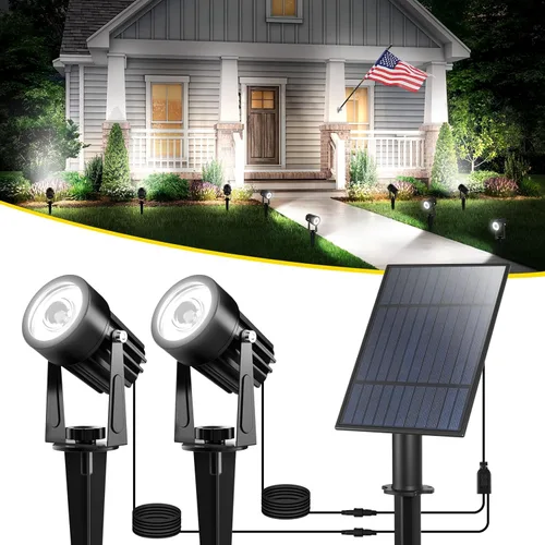 Miniatura 21 de T-SUN Focos solares al aire libre impermeables, luces de paisaje solares 2 en 1 LED para jardín, focos solares para árbol, jardín, estanque, piscina