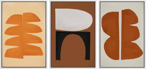 Miniatura 11 de SIGNLEADER Lienzo enmarcado para pared, juego de arte de collage de polígonos retro marrón tostado, ilustraciones con formas abstractas, arte