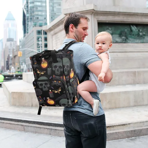 Miniatura 7 de MNSRUU Bolsa de pañales de calavera gris, mochila multifunción para pañales de viaje, bolsa de pañales de gran capacidad, mochilas para cambiar
