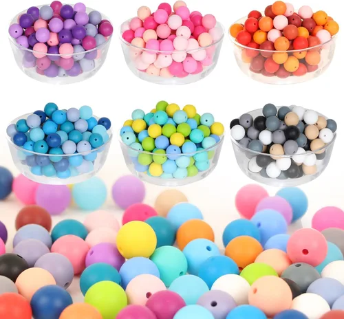 Miniatura 10 de ZIFTY 150 cuentas de silicona para hacer llaveros de 0.59 pulgadas, 30 colores, cuentas focales de silicona redondas sueltas para bolígrafos, collar
