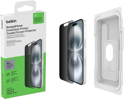 Miniatura 9 de Belkin ScreenForce InvisiGlass - Protector de pantalla de privacidad para iPhone 16 Plus, protección contra impactos resistente a los arañazos