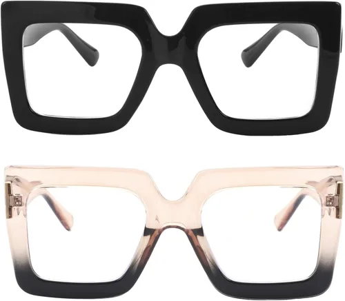 Miniatura 10 de Onrtry - Gafas de luz azul grandes y cuadradas para mujeres y hombres, con marco grueso, para computadora, sin receta, gafas de gran tamaño Marco