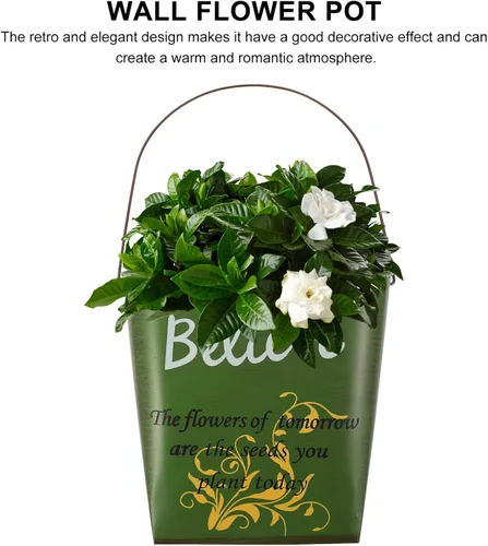 Miniatura 4 de Cubo de flores de hojalata colgante para flores, soporte para flores de pared, maceta colgante de hierro, contenedor de flores colgante, maceta