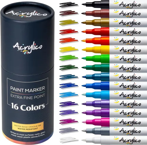 Bolígrafos de pintura para pintura roca, piedra, cerámica, vidrio, madera, lienzo, juego de 16 marcadores de pintura acrílica de punta extrafina,