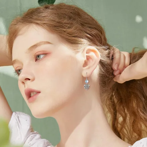 Miniatura 2 de YAFEINI Celtic Knot Earrings Sterling Silver Moonstone Filigree Flower Dangle Earrings Jewelry Gifts for Women