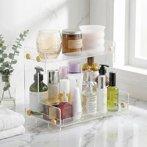 Miniatura 5 de FFK Organizador de baño para encimera, almacenamiento de 2 niveles: organizador de encimera de baño, soporte de acrílico para almacenamiento
