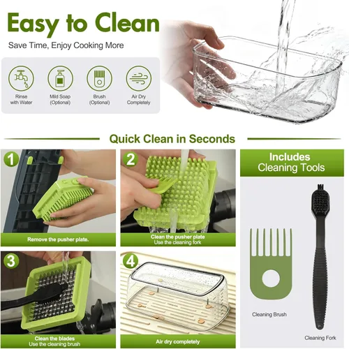 Miniatura 6 de Ourokhome Picadora manual de alimentos con contenedor, cortador de verduras de mandolina y cebolla con 8 cuchillas, trituradora de verduras