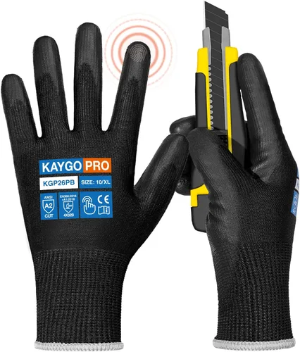 Miniatura 73 de KAYGO KG11PB - Guantes de seguridad con revestimiento delgado de poliuretano, tejido sin costuras, agarre suave en palma y dedos, para trabajo Verde