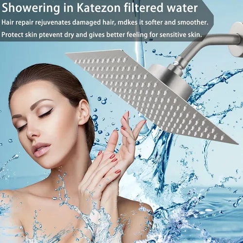 Miniatura 9 de Cabezal de ducha filtrado, cabezal de ducha de alta presión de acero inoxidable con cartucho de filtro de agua dura de 15 etapas para eliminar