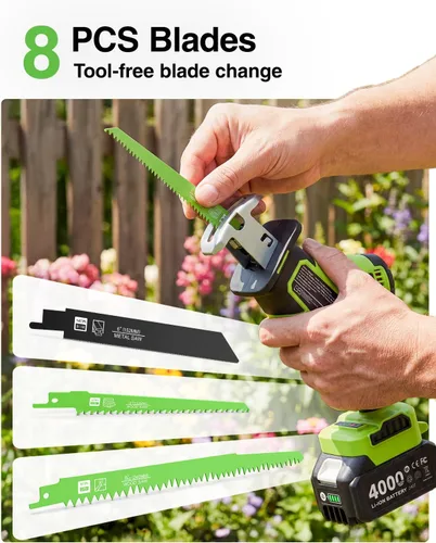 Miniatura 6 de TaskStar Sierra recíproca inalámbrica 21V: sierra recíproca con una sola mano con motor sin escobillas de 0-3500 RPM, 2 baterías de 4.0 Ah, 8