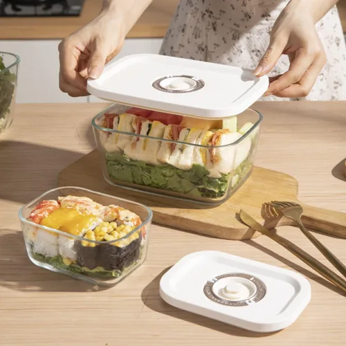 Miniatura 7 de Recipientes de vidrio de sellado al vacío para almacenamiento de alimentos (juego de 3 piezas) Funciona con la mayoría de selladores al vacío