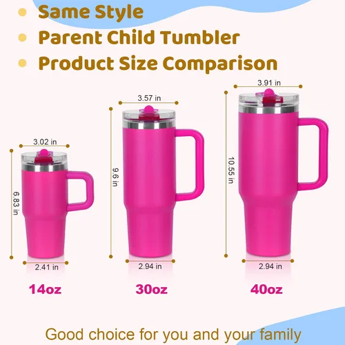 Miniatura 6 de Vaso de 14 onzas para niños con tapa con popote abatible y asa, 100% a prueba de fugas, vaso mini de 14 onzas, vaso aislado al vacío de acero Rosa