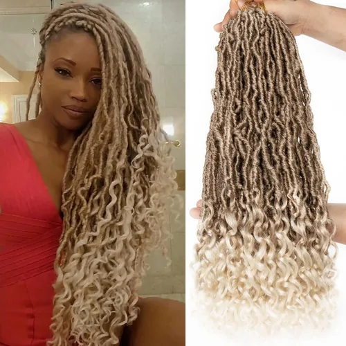 Miniatura 38 de Leeven 7 paquetes de rastas sintéticas con extremos rizados de 18 pulgadas, rastas de diosa preenrolladas para cabello de ganchillo, 84 hebras 1b#