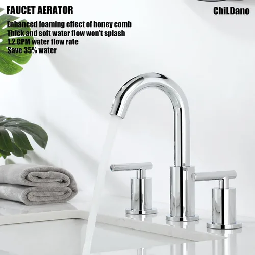 Miniatura 4 de Grifo de lavabo de baño extendido con desagüe y manguera de suministro, grifo cromado de 3 orificios para lavabo de baño, grifos de baño ChiLDano