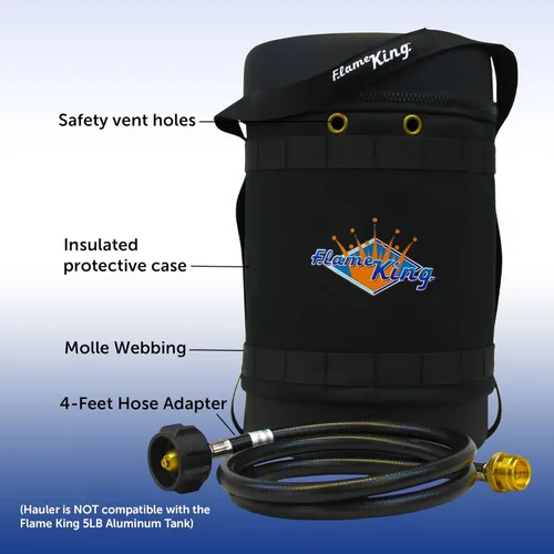 Miniatura 3 de Flame King Kit de transportador de gas – Funda de transporte protectora aislada para tanque de propano de 5 libras más manguera adaptadora