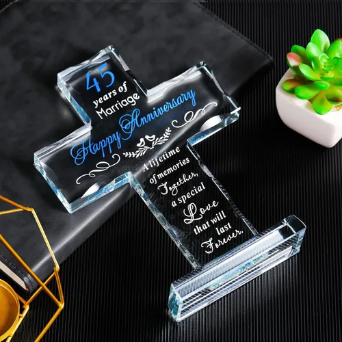 Miniatura 5 de YWHL Regalo de Cruz de Cristal del 45º Aniversario para Padres, Regalos Románticos del 45º Aniversario de Boda para Esposa y Esposo, Regalos