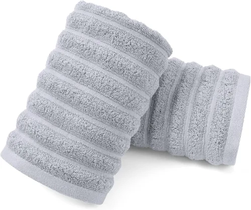 Miniatura 17 de Jacquotha Paquete de 2 toallas de mano de baño (negra) acanaladas, toallas faciales de algodón para habitación de invitados y spa, 13 x 29 pulgadas