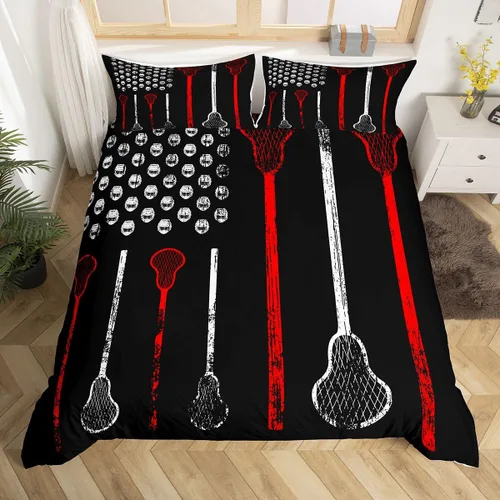 Miniatura 19 de Erosebridal Lacrosse - Funda de edredón para niños y niñas, juego de ropa de cama con temática de juegos deportivos, tamaño individual para adultos