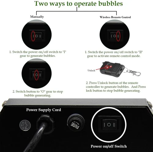 Miniatura 4 de ATDAWN Máquina automática de burbujas de alta capacidad de 1 litro con control remoto de 45 pies, soplador de burbujas de metal profesional