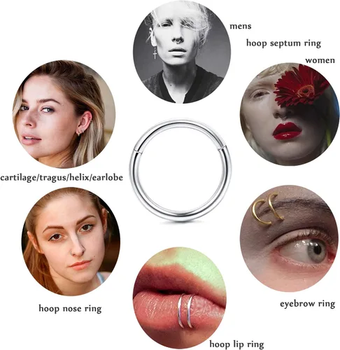 Miniatura 6 de Jstyle 8Pcs 16G Surgical Steel Hinged Clicker Segment Nose Rings Hoop Helix Cartilage Daith Tragus Sleeper Earrings Body Piercing 6-12MM Improved