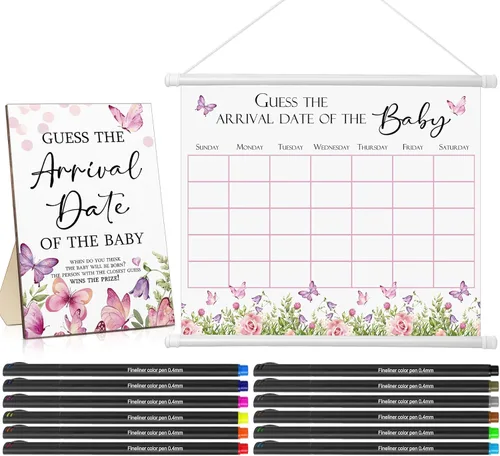 Miniatura 11 de Sintuff Calendario de fecha de vencimiento de Baby Shower Guess incluye 1 letrero de madera de Adivina la fecha de llegada del baby shower, 1