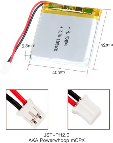 Miniatura 2 de 3.7V 1100mAh 584040 batería de iones de polímero de litio batería recargable Lipo con conector de paso PH 0.079 in