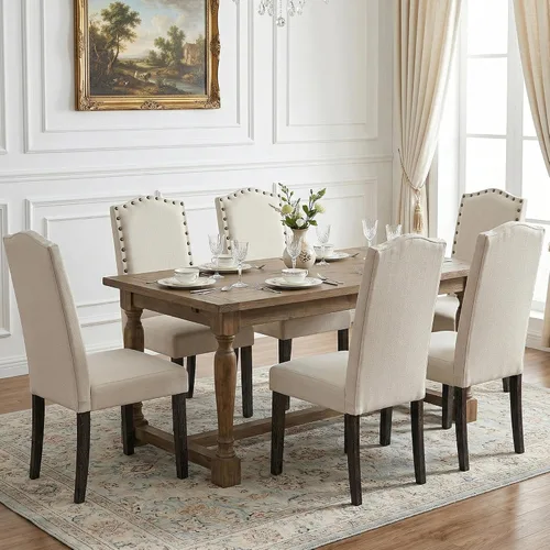 Miniatura 6 de LSSBOUGHT Juego de 2 Sillas de Comedor, Sillas de Comedor Parsons Tapizadas de Tela para Cocina con Marco de Madera Maciza y Ribete de Tachuelas
