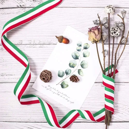 Miniatura 6 de PH PandaHall Cinta de rayas rojas, blancas y verdes, de 50 yardas, bandera italiana, cinta patriótica, decoraciones navideñas italianas, cintas