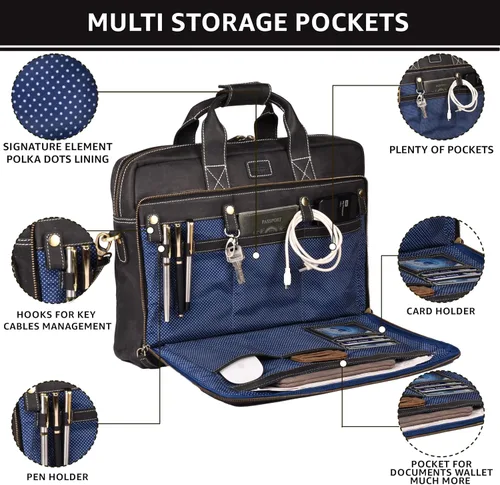 Miniatura 3 de LEATHER VILLAGE 16" Bolsa de Mensajero para Laptop de Cuero para Hombres - Bolso de Hombro de Cuero para Viaje y Oficina - Negro