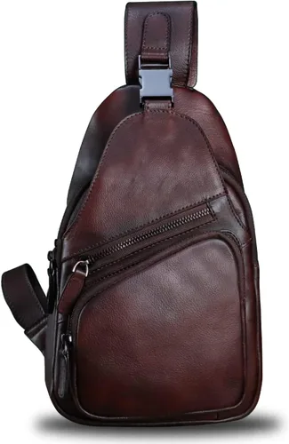 Miniatura 2 de LRTO Bolso de cuero genuino para hombres y mujeres, estilo vintage, de cuero auténtico, bandolera de hombro, bolso cruzado en el pecho, Café, Único