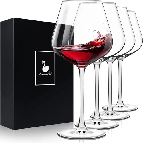 Miniatura 10 de Juego de 4 copas de vino tinto, elegantes copas de vino de tallo largo de 15 onzas en caja de regalo, cristalería de primera calidad para bodas