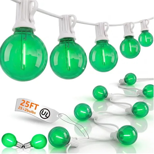 Miniatura 26 de Guirnalda de luces LED para exteriores, G40, de 25 pies, impermeable, con 27 bombillas inastillables, luces colgantes de decoración de Navidad al