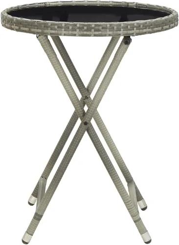 Miniatura 3 de Mesa de té gris de 23.6 pulgadas de ratán de polietileno y vidrio templado, mesa de comedor para patio al aire libre, mesa de bistró al aire libre