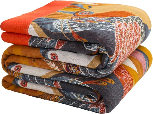 Miniatura 40 de VANJOROY - Manta bohemia de 100% algodón orgánico, transpirable, ultrasuave, decoración rústica, manta decorativa con diseño floral para todas