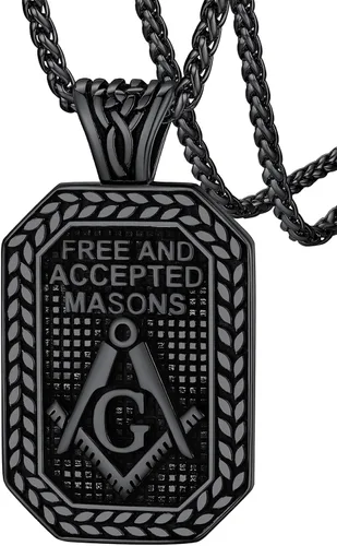 FaithHeart Masonic Necklace for Men, Freemason Compass Symbol 18K Gold PlatedStainless Steel Free and Accepted Masons Pendant Jewelry with Gift Box