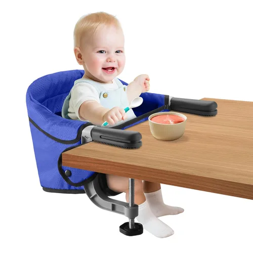 Miniatura 14 de Silla alta de gancho con bandeja de comedor extraíble, silla alta portátil de viaje para bebé, asiento de mesa plegable con clip para 6-36 meses