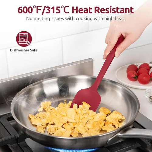 Miniatura 3 de Cucharas de silicona resistentes al calor de 600ºF: espátula flexible para hornear y cuchara de cocina, utensilios de cocina suaves sin costuras Rojo
