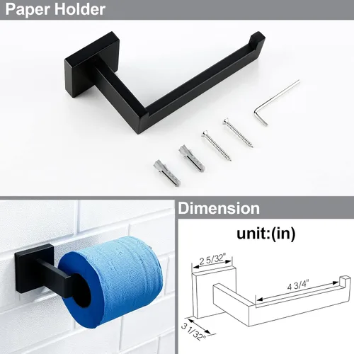 Miniatura 3 de BAGNOLUX Juego de 4 accesorios de baño negro mate, juego de 4 piezas, toallero de baño de acero inoxidable, toalleros negros para baño montado