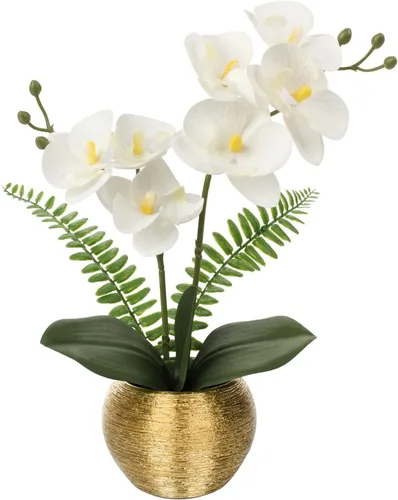 Miniatura 8 de Briful Pequeñas flores artificiales de orquídeas artificiales de 13 pulgadas en maceta de cerámica plateada, arreglo de orquídeas artificiales