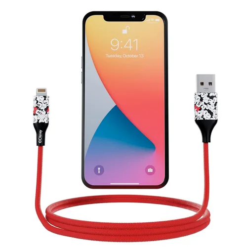 iJoy Disney Minnie Mouse - Cargador de repuesto para iPhone de 6 pies de carga rápida – Cable de carga USB trenzado certificado MFI sincronización