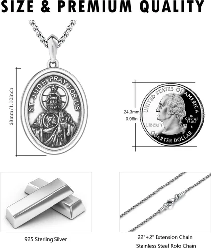 Miniatura 237 de Collar de plata de ley 925 con medalla de San Patrón, colgante de protección católica, amuleto, joyería religiosa para hombres y mujeres