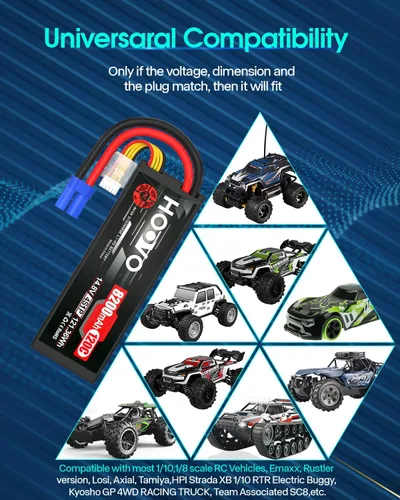 Miniatura 7 de HOOVO Batería LiPo 4S 14.8V 8200mAh 120C RC Batería Compatible con Arrma Losi DBXL-E RC Buggy Car Truck Boat (2 unidades)