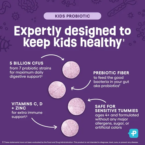 Miniatura 4 de Physician's CHOICE Probióticos para niños – 7 cepas diversas, prebióticos orgánicos, vitaminas y minerales – Clínicamente estudiado L. Rhamnosus