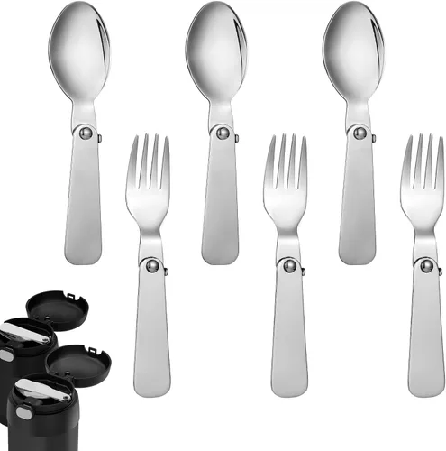 Miniatura 9 de BOXOB 2 cucharas plegables y 2 tenedores plegables para termo Funtainer de 10 onzas, cucharas de acero inoxidable de repuesto portátiles, tenedores