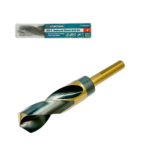 Miniatura 7 de Broca de 13/16 pulgadas Acero de alta velocidad de vástago reducido Broca 13/16 para metal y acero Brocas HSS M2 negro y dorado con vástago